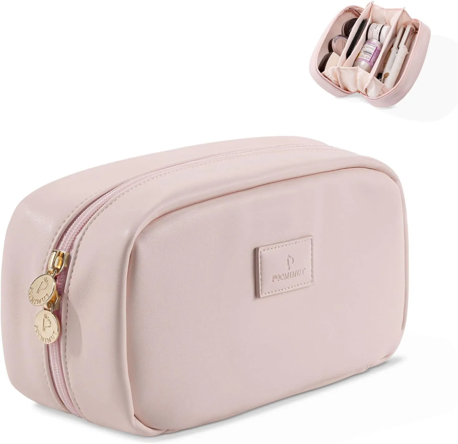 Pocmimut Christmas Gifts, Makeup Bag Travel Accessories for Women,Open Flat Make Pouch Christmas Birthday Gifts for Mom and Lover,Pink