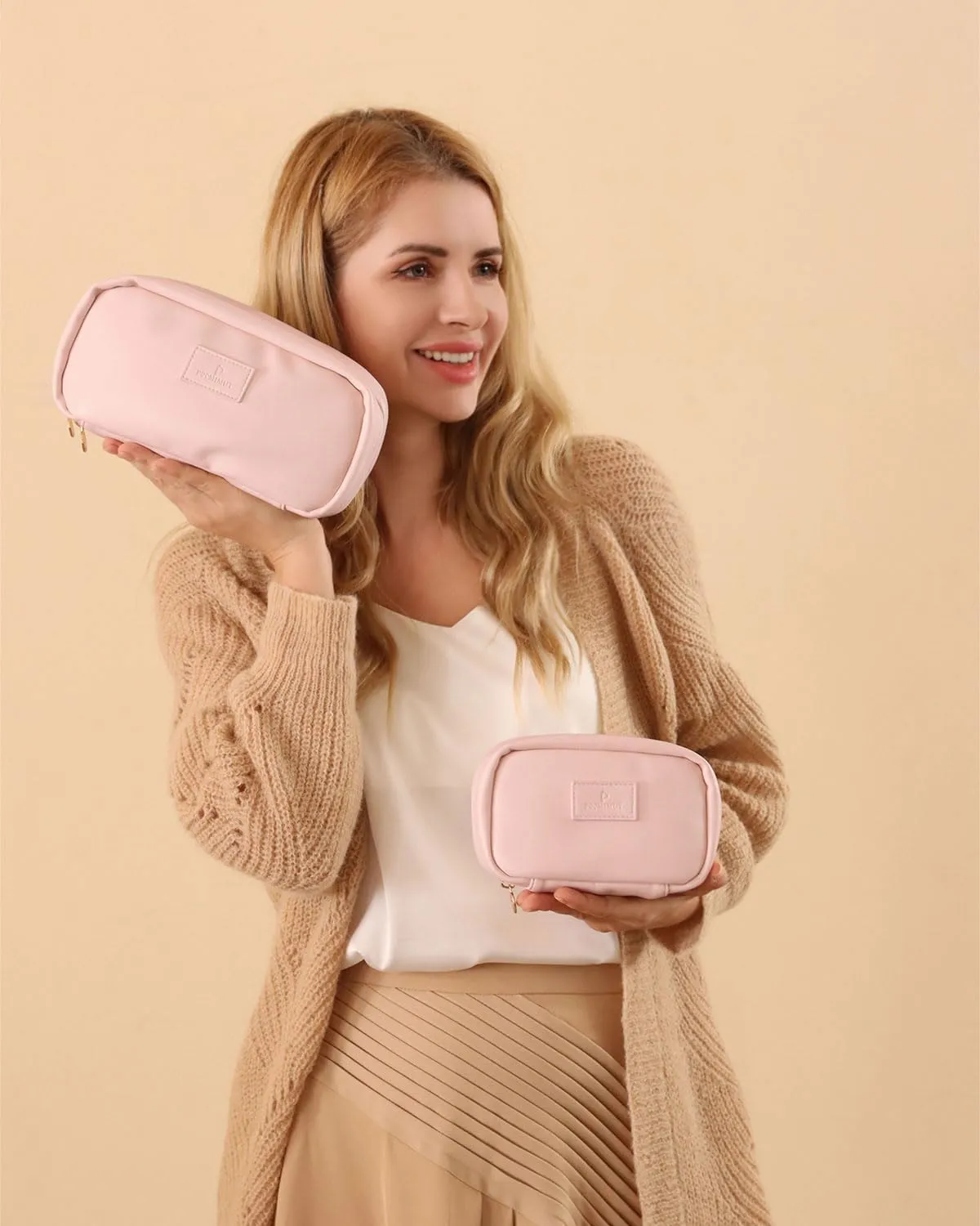 Pocmimut Christmas Gifts, Makeup Bag Travel Accessories for Women,Open Flat Make Pouch Christmas Birthday Gifts for Mom and Lover,Pink