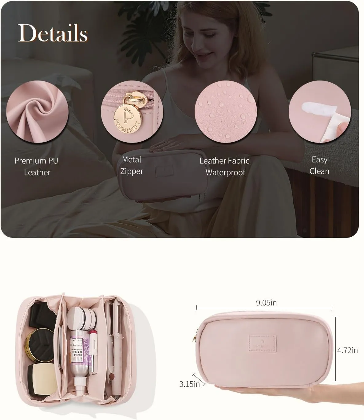 Pocmimut Christmas Gifts, Makeup Bag Travel Accessories for Women,Open Flat Make Pouch Christmas Birthday Gifts for Mom and Lover,Pink