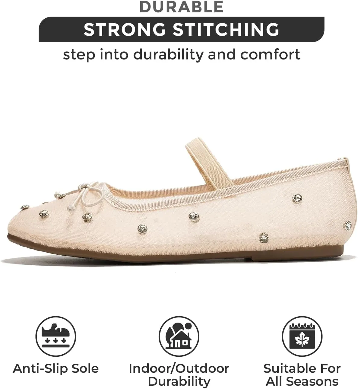 Project Cloud Ballet Flats Shoes for Women - Lightweight & Stylish Ballet Flats for Women Footwear - Non-Slip Mary Jane Shoes with Memory Foam - Casual Footwear for All-Day Comfort (Amity)