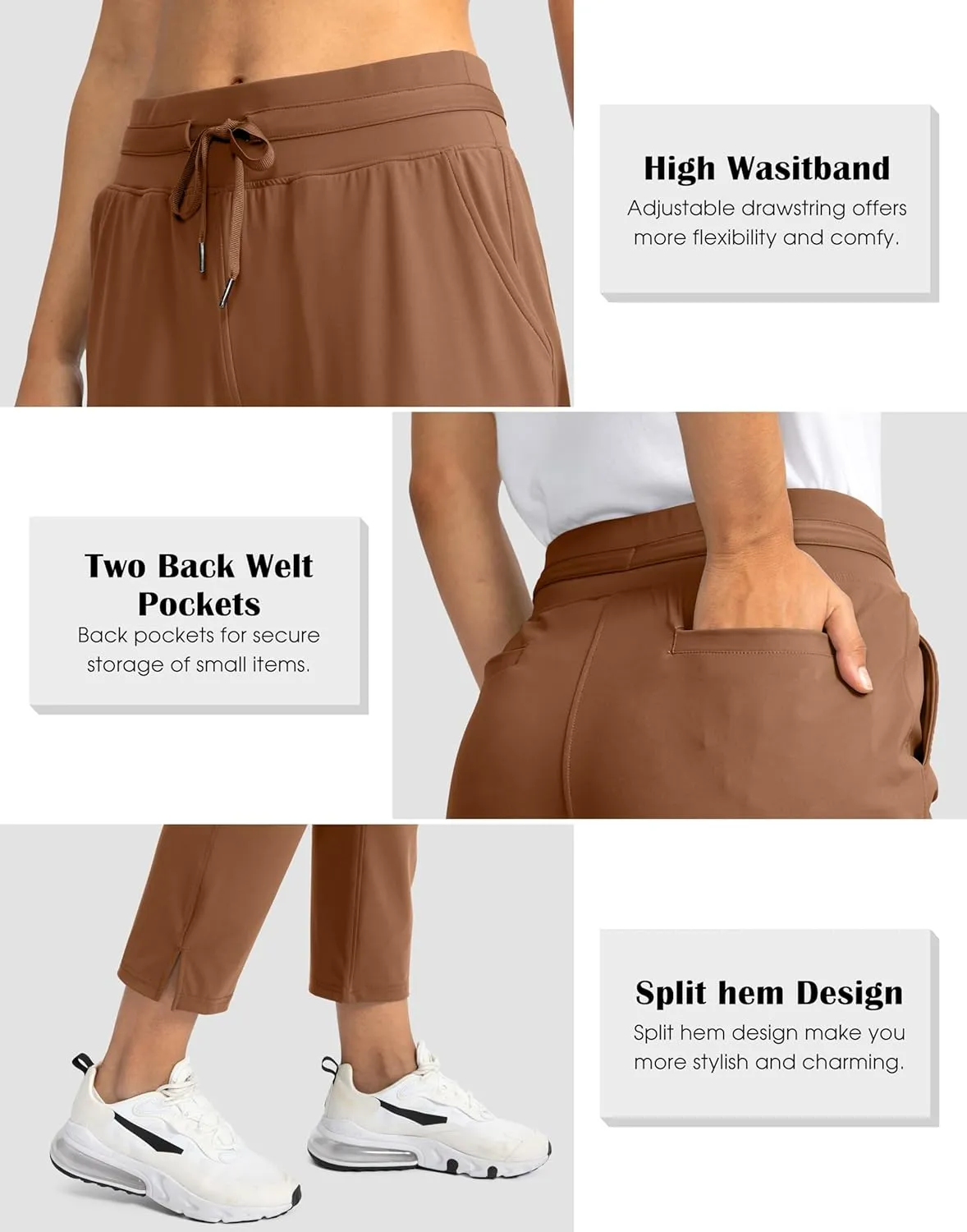 Soothfeel Women's Pants with 4 Pockets 7/8 Stretch High Waisted Sweatpants Travel Athletic Work Golf Pants for Women