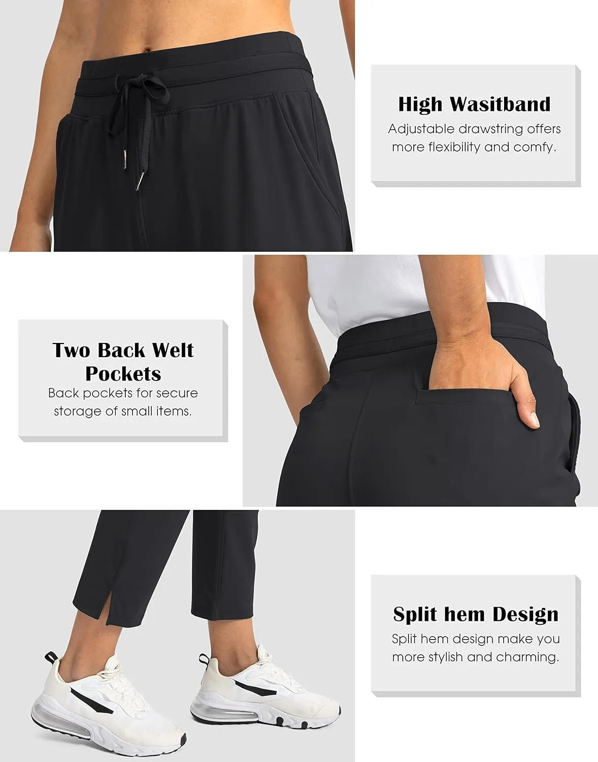 Soothfeel Women's Pants with 4 Pockets 7/8 Stretch High Waisted Sweatpants Travel Athletic Work Golf Pants for Women