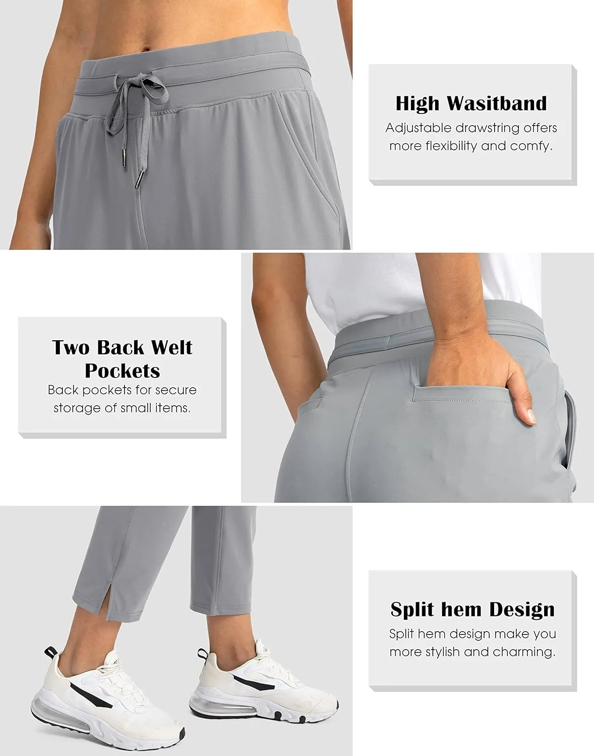 Soothfeel Women's Pants with 4 Pockets 7/8 Stretch High Waisted Sweatpants Travel Athletic Work Golf Pants for Women