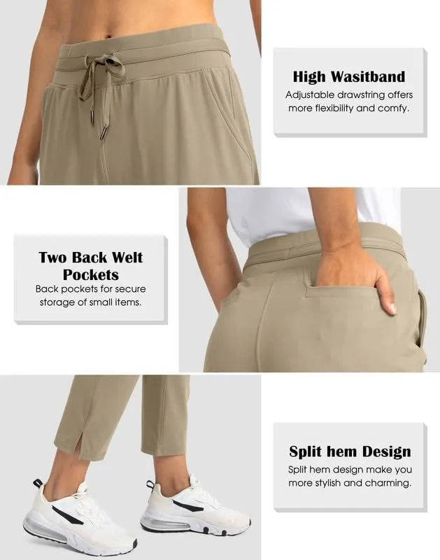 Soothfeel Women's Pants with 4 Pockets 7/8 Stretch High Waisted Sweatpants Travel Athletic Work Golf Pants for Women