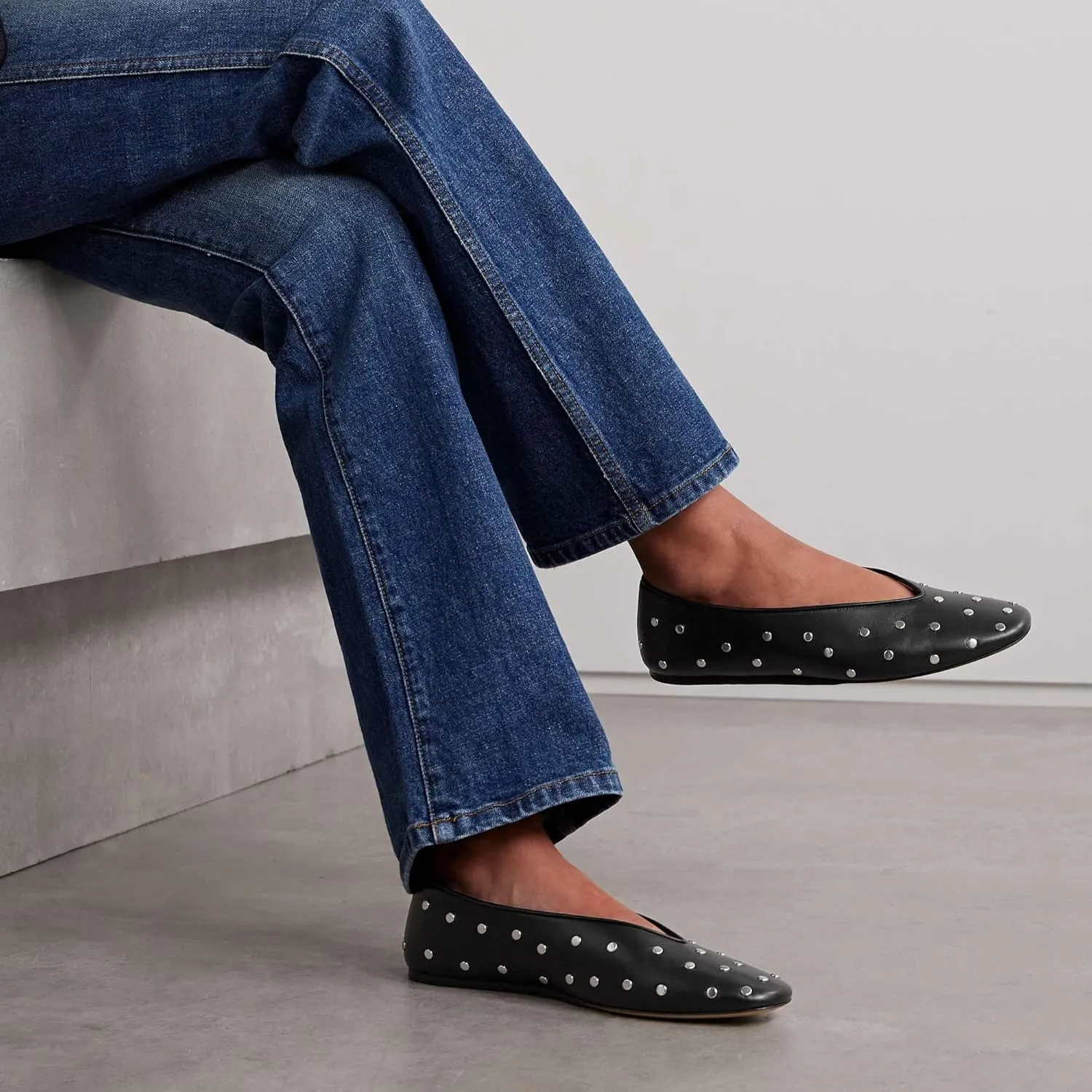 Studded Ballet Flats for Women Round Toe Low Heel Slip On Mary Jane Flat Comfortable Casual Ballerina Shoes
