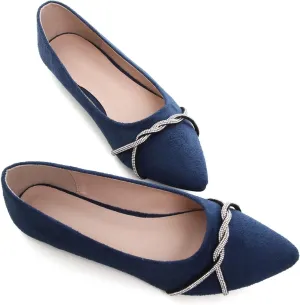 Stunner Women's Pointy Toe Diamond Chain Slip on Ballet Flats Formal Dress Flat Shoes for Working