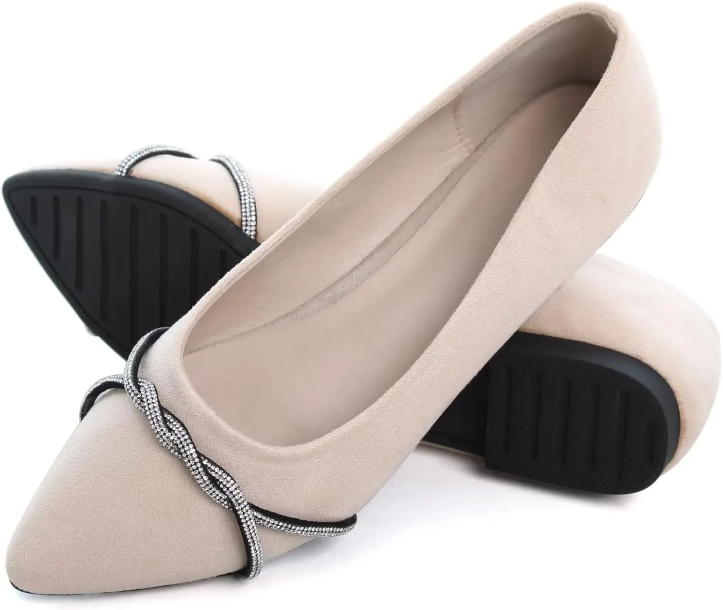 Stunner Women's Pointy Toe Diamond Chain Slip on Ballet Flats Formal Dress Flat Shoes for Working