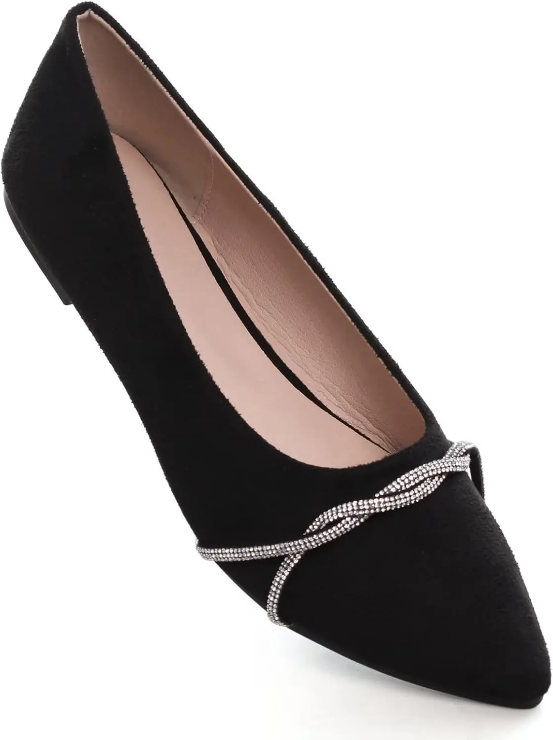 Stunner Women's Pointy Toe Diamond Chain Slip on Ballet Flats Formal Dress Flat Shoes for Working