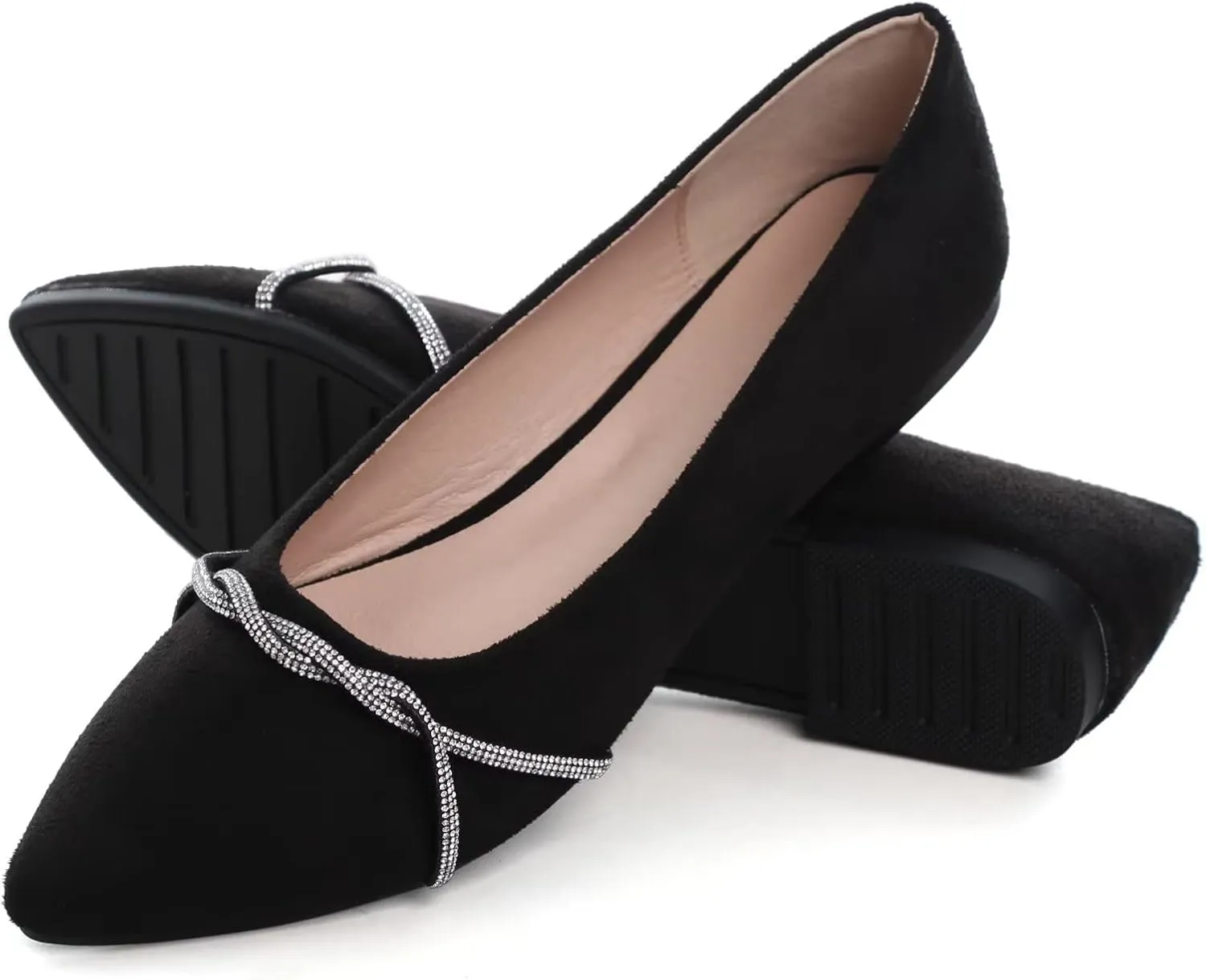 Stunner Women's Pointy Toe Diamond Chain Slip on Ballet Flats Formal Dress Flat Shoes for Working