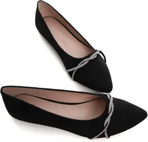 Stunner Women's Pointy Toe Diamond Chain Slip on Ballet Flats Formal Dress Flat Shoes for Working