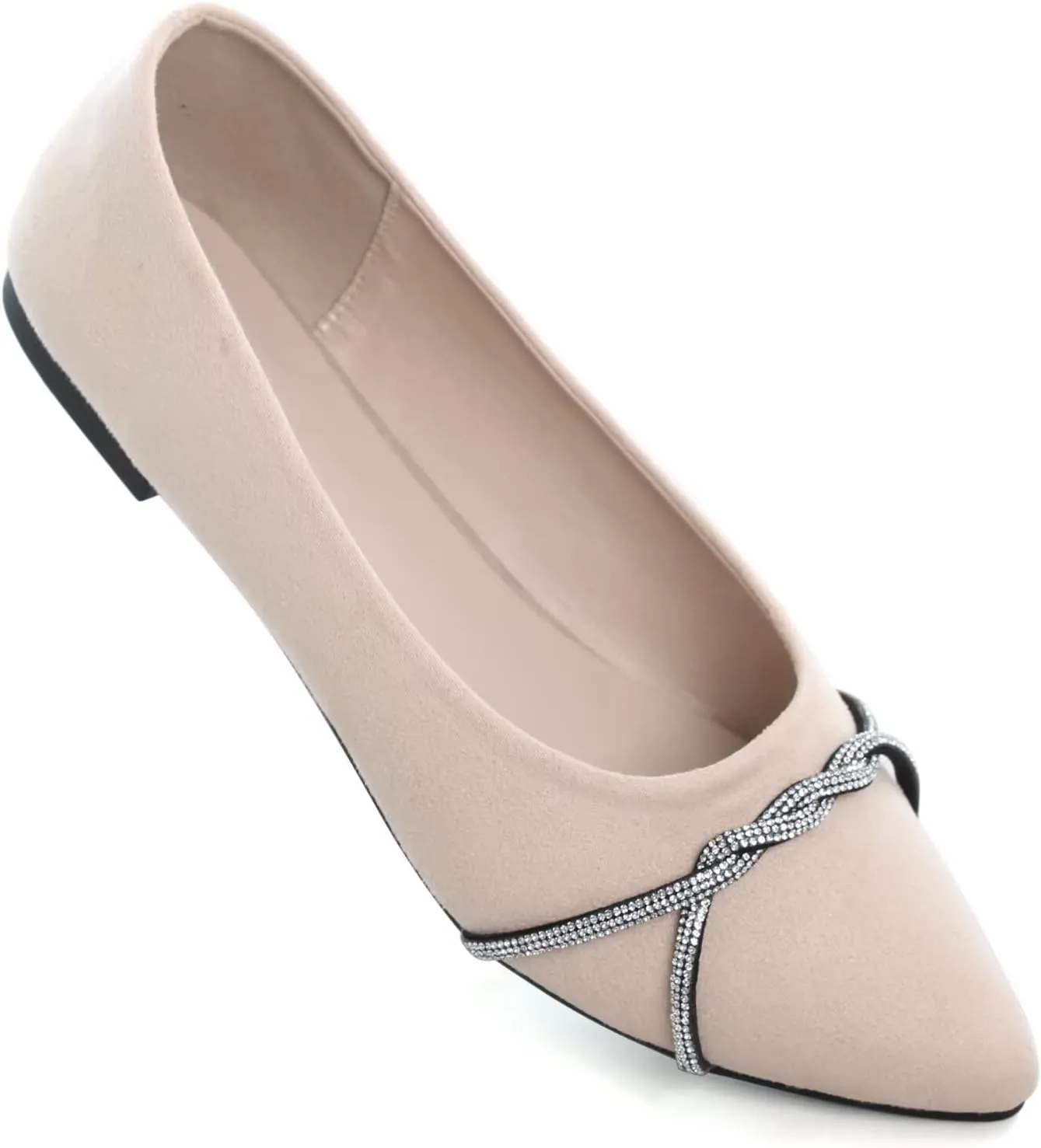 Stunner Women's Pointy Toe Diamond Chain Slip on Ballet Flats Formal Dress Flat Shoes for Working