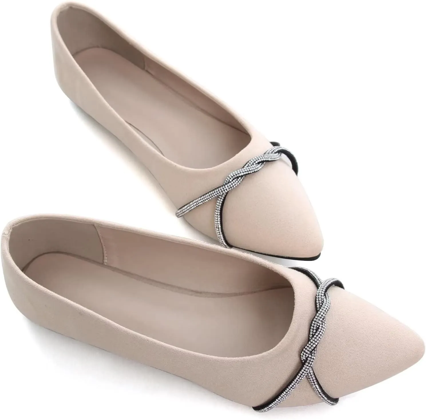 Stunner Women's Pointy Toe Diamond Chain Slip on Ballet Flats Formal Dress Flat Shoes for Working