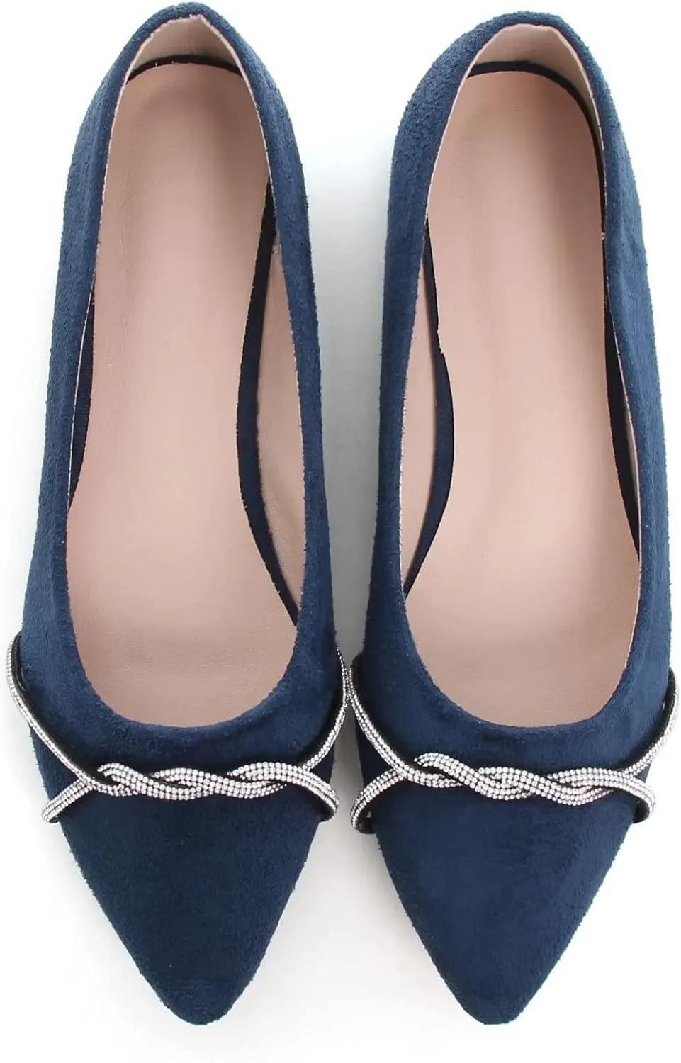 Stunner Women's Pointy Toe Diamond Chain Slip on Ballet Flats Formal Dress Flat Shoes for Working