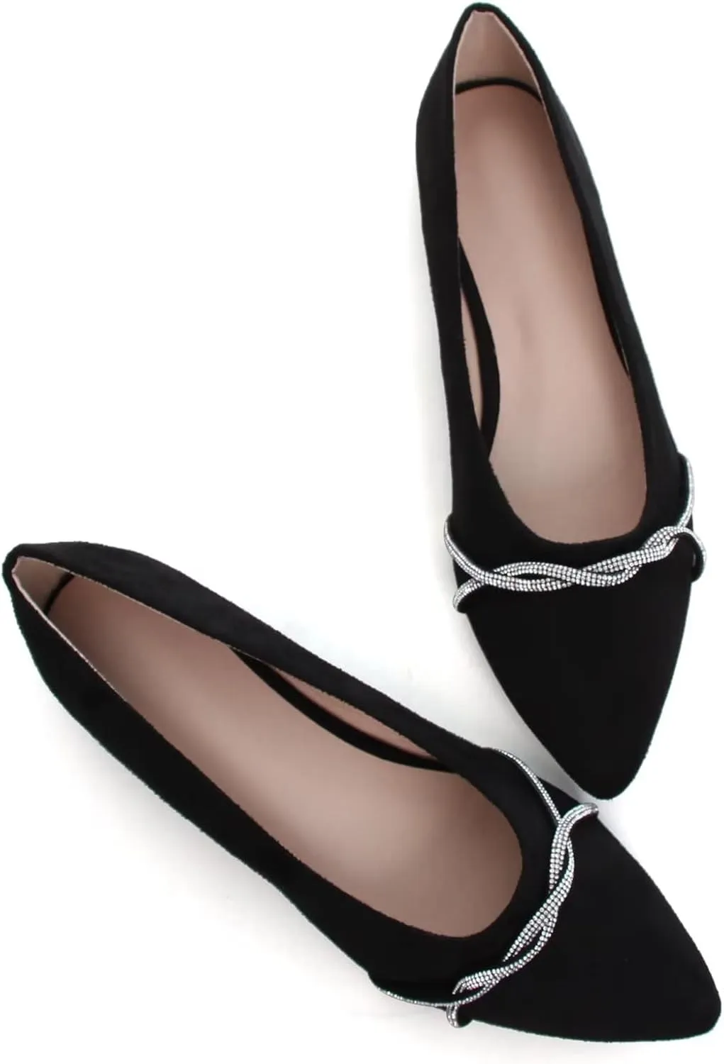 Stunner Women's Pointy Toe Diamond Chain Slip on Ballet Flats Formal Dress Flat Shoes for Working