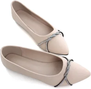 Stunner Women's Pointy Toe Diamond Chain Slip on Ballet Flats Formal Dress Flat Shoes for Working