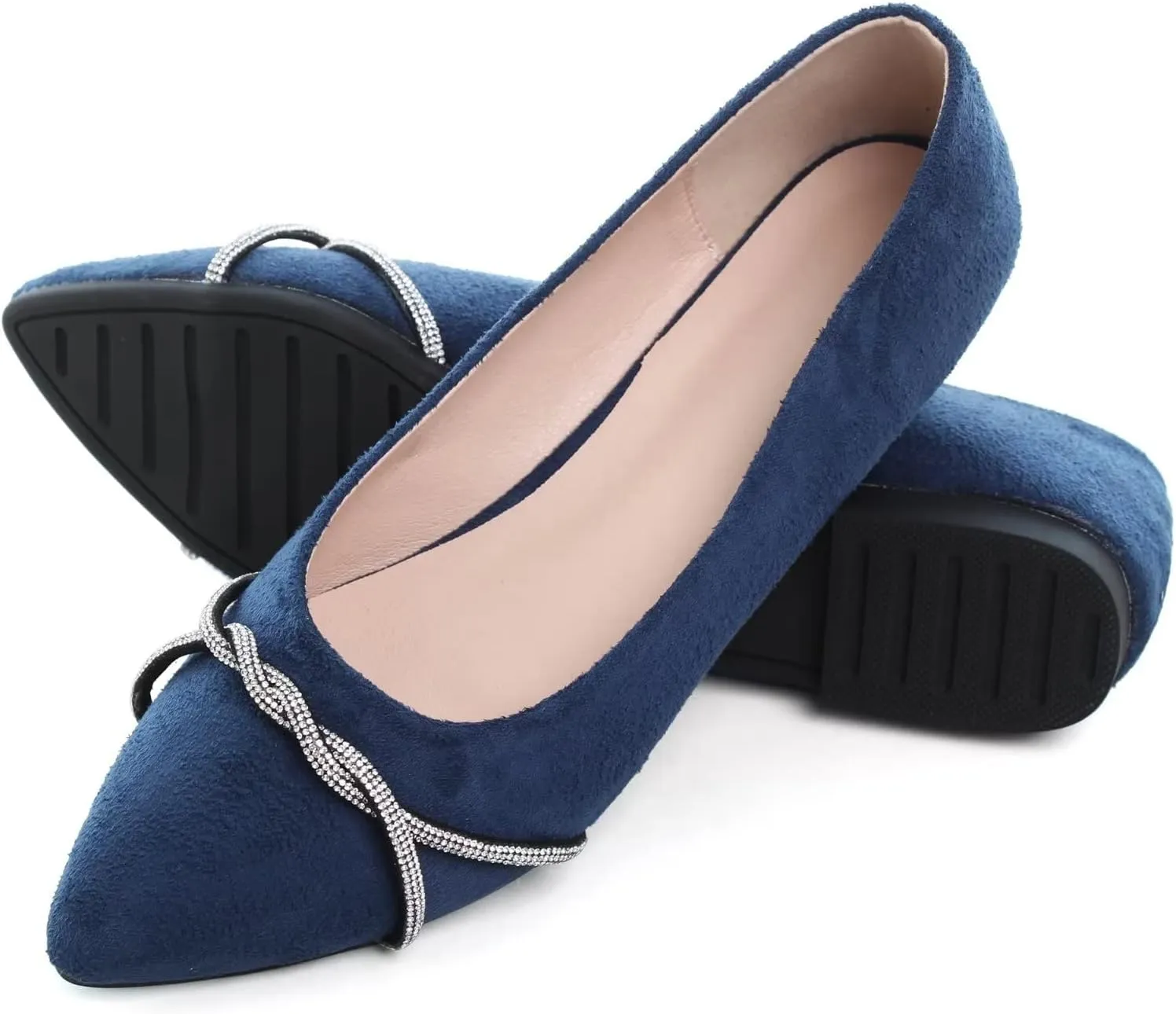 Stunner Women's Pointy Toe Diamond Chain Slip on Ballet Flats Formal Dress Flat Shoes for Working