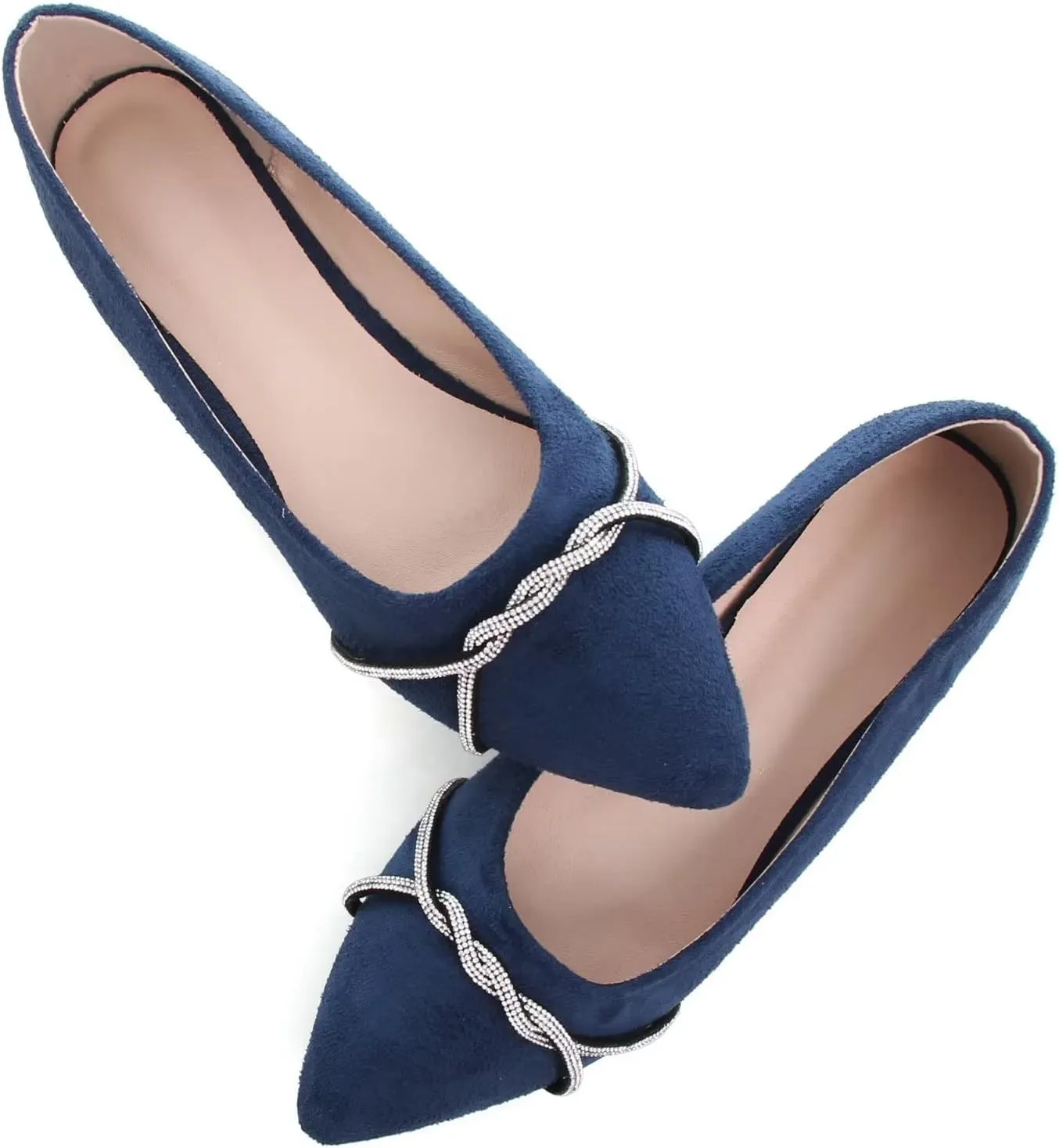 Stunner Women's Pointy Toe Diamond Chain Slip on Ballet Flats Formal Dress Flat Shoes for Working
