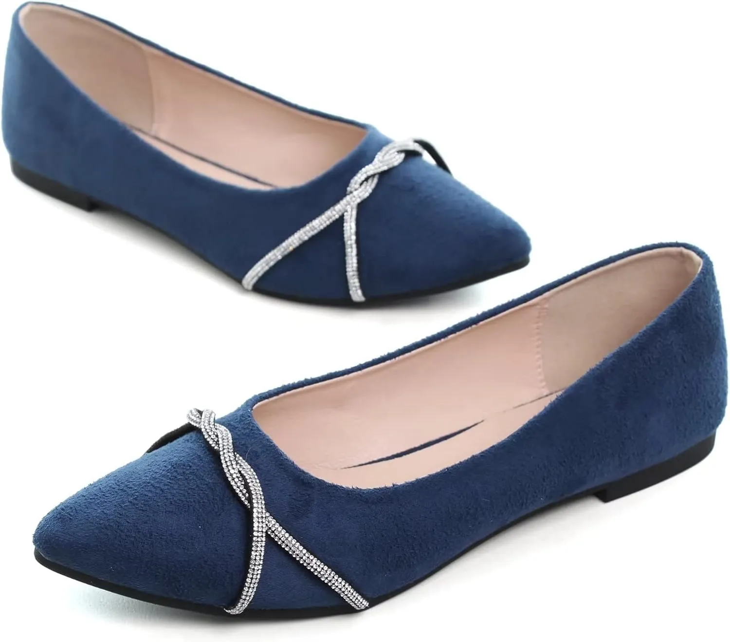 Stunner Women's Pointy Toe Diamond Chain Slip on Ballet Flats Formal Dress Flat Shoes for Working