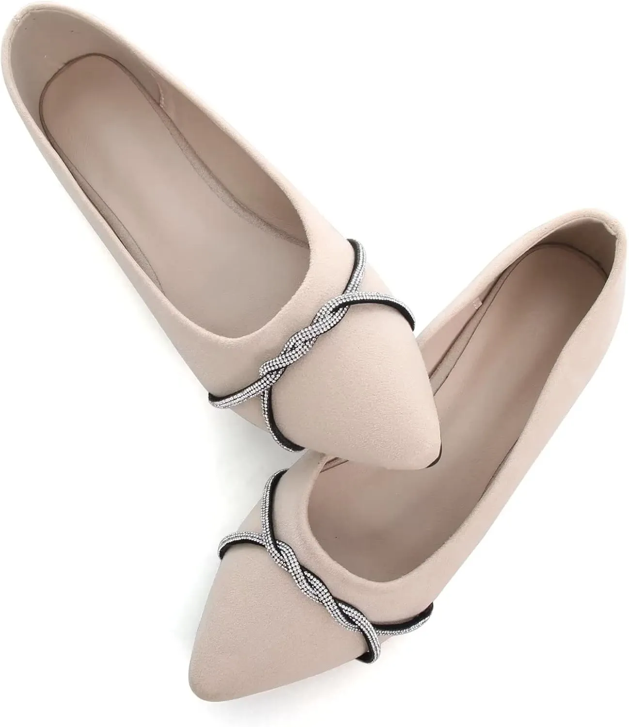 Stunner Women's Pointy Toe Diamond Chain Slip on Ballet Flats Formal Dress Flat Shoes for Working