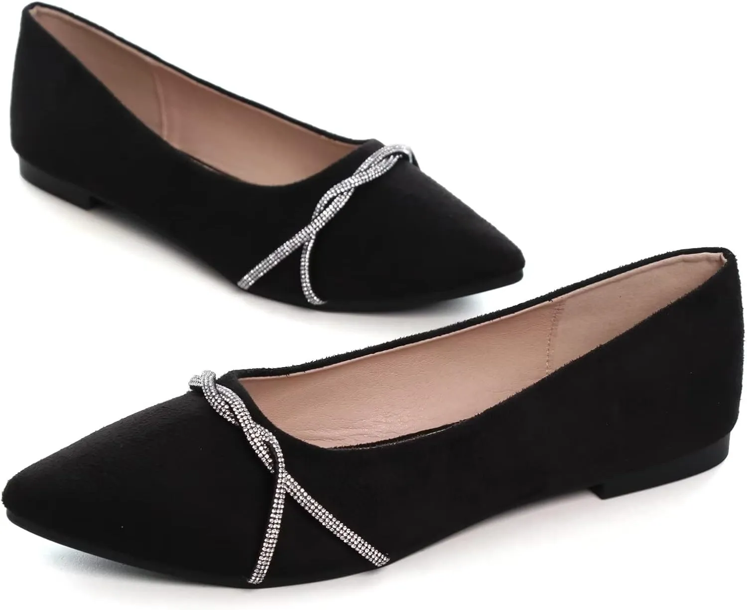 Stunner Women's Pointy Toe Diamond Chain Slip on Ballet Flats Formal Dress Flat Shoes for Working