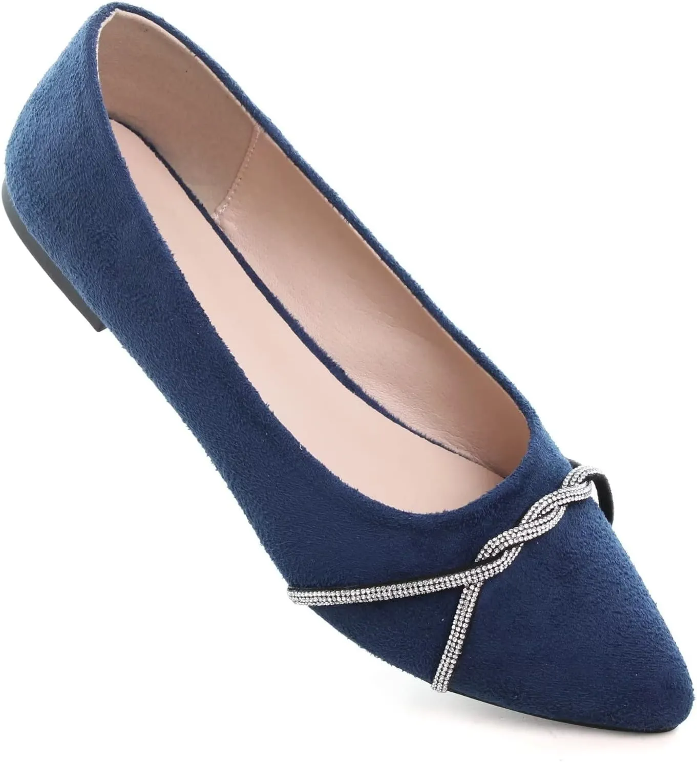 Stunner Women's Pointy Toe Diamond Chain Slip on Ballet Flats Formal Dress Flat Shoes for Working