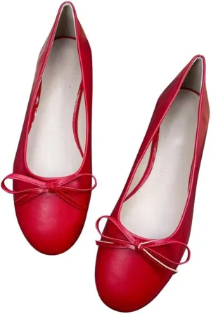 Stunner Women's PU Leather Flats Comfortable Round Toe Bowknot Ballet Flats Fashion Slip On Flats