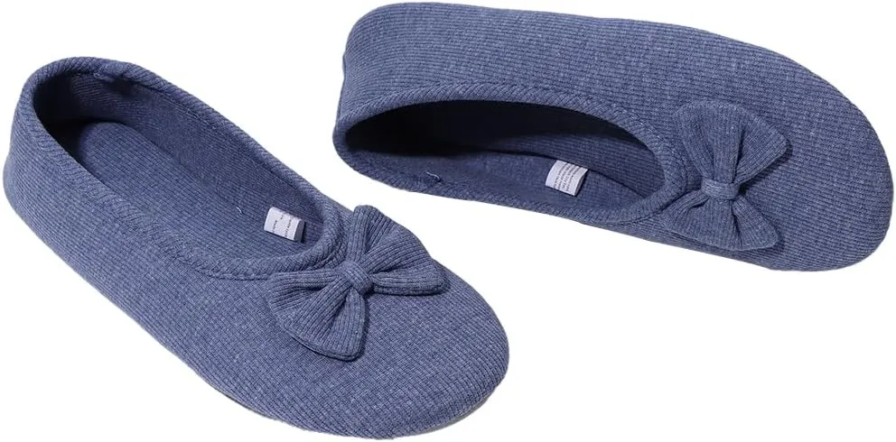 Urbancolor Women's Washable Memory Foam Ballerina Slippers Light Weight Terry Cloth House Shoes/Stretchable Heel Design