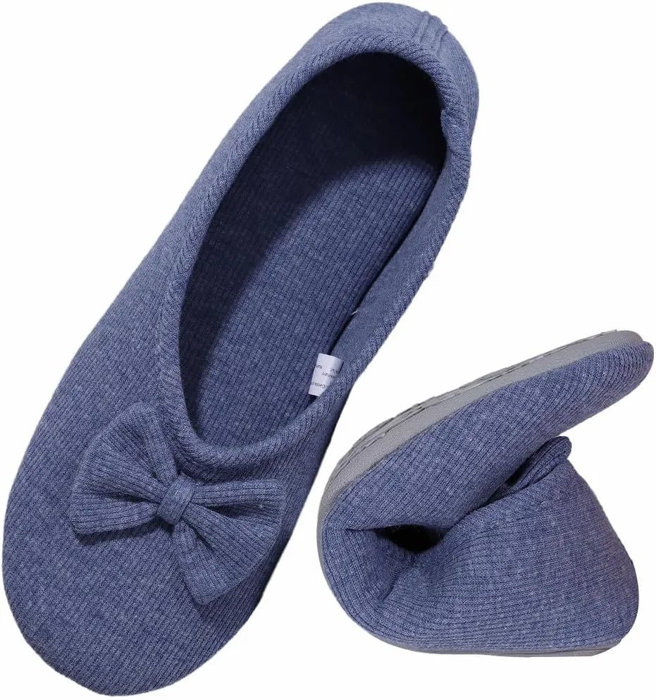 Urbancolor Women's Washable Memory Foam Ballerina Slippers Light Weight Terry Cloth House Shoes/Stretchable Heel Design