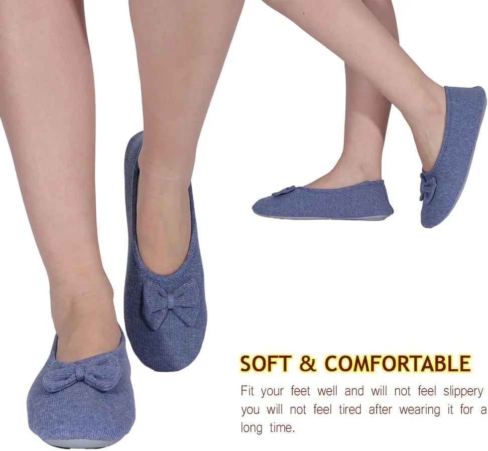 Urbancolor Women's Washable Memory Foam Ballerina Slippers Light Weight Terry Cloth House Shoes/Stretchable Heel Design