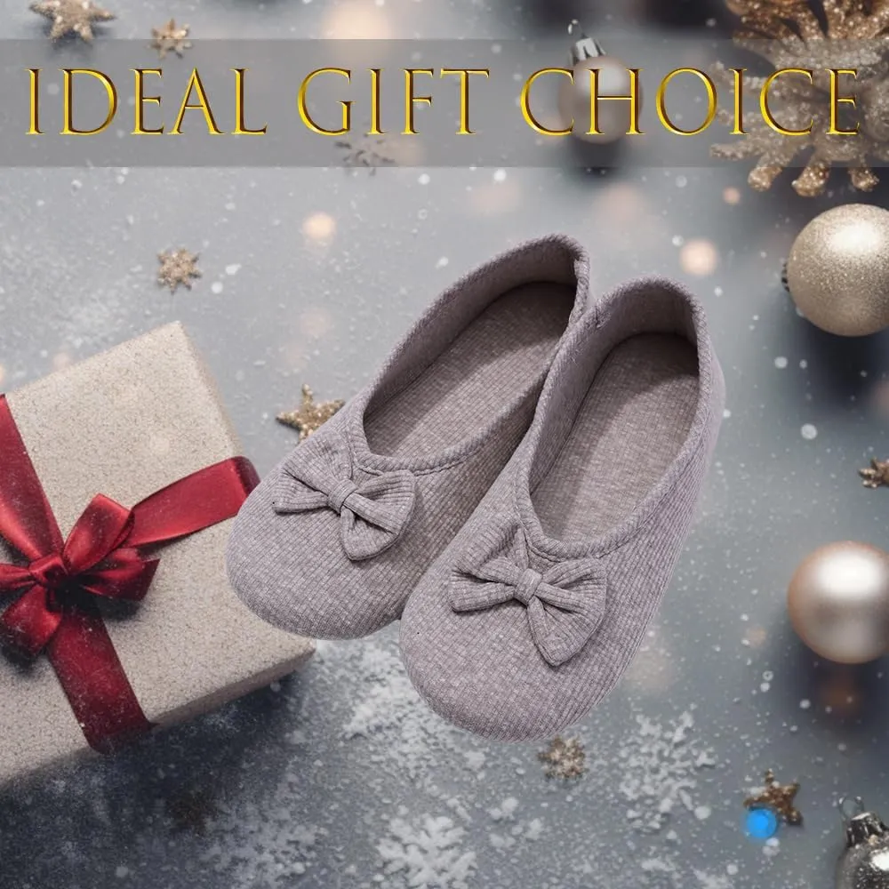 Urbancolor Women's Washable Memory Foam Ballerina Slippers Light Weight Terry Cloth House Shoes/Stretchable Heel Design