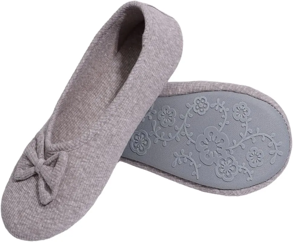 Urbancolor Women's Washable Memory Foam Ballerina Slippers Light Weight Terry Cloth House Shoes/Stretchable Heel Design