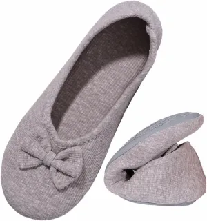 Urbancolor Women's Washable Memory Foam Ballerina Slippers Light Weight Terry Cloth House Shoes/Stretchable Heel Design