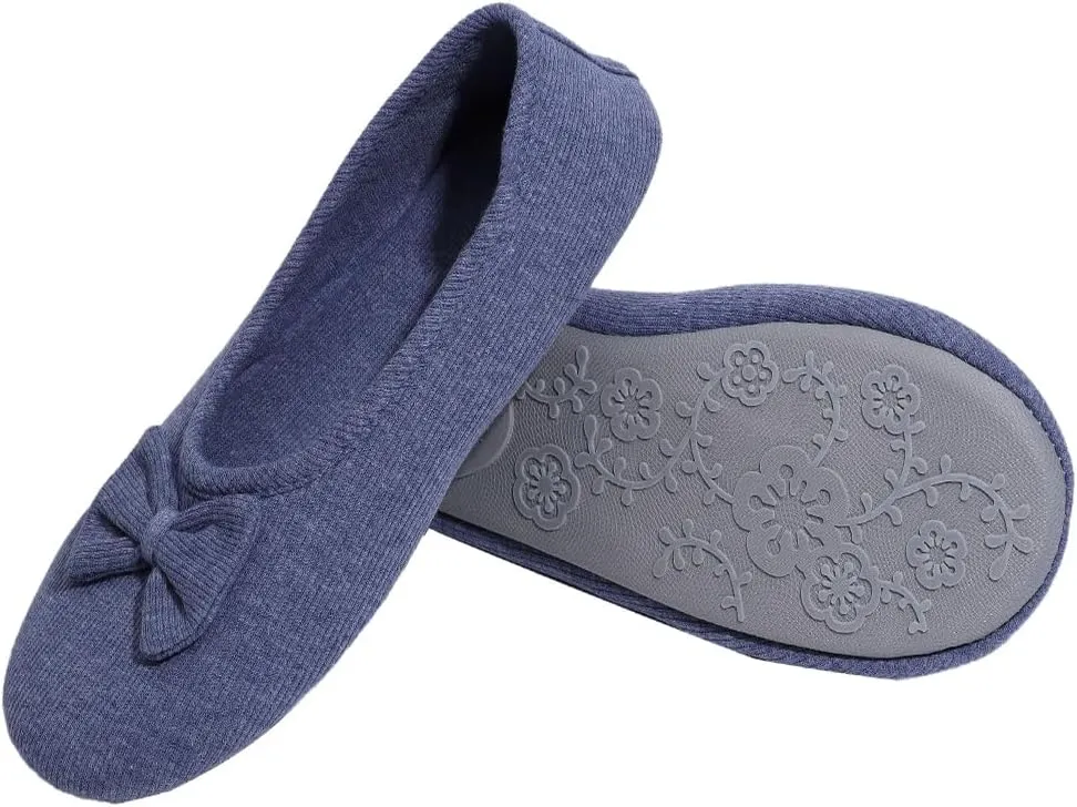 Urbancolor Women's Washable Memory Foam Ballerina Slippers Light Weight Terry Cloth House Shoes/Stretchable Heel Design