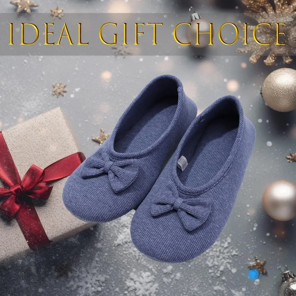 Urbancolor Women's Washable Memory Foam Ballerina Slippers Light Weight Terry Cloth House Shoes/Stretchable Heel Design