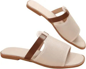 Verdusa Women's Cut Out Open Toe Flat Sandals Slip On Leather Slides Sandal