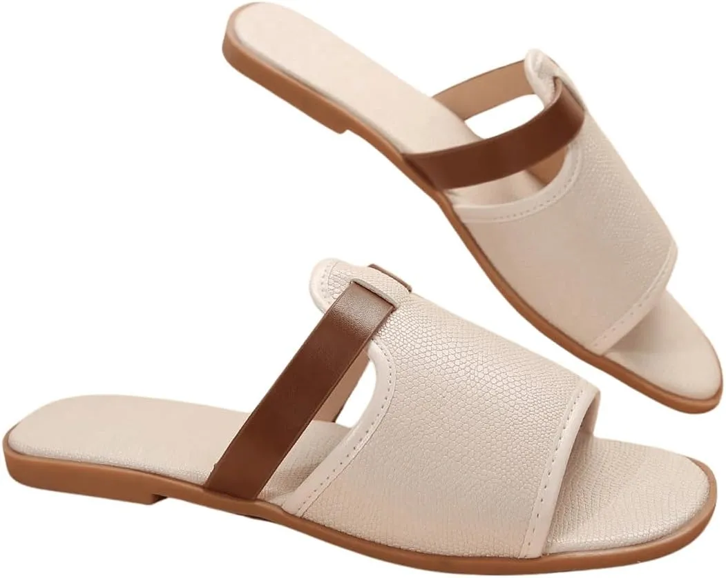 Verdusa Women's Cut Out Open Toe Flat Sandals Slip On Leather Slides Sandal