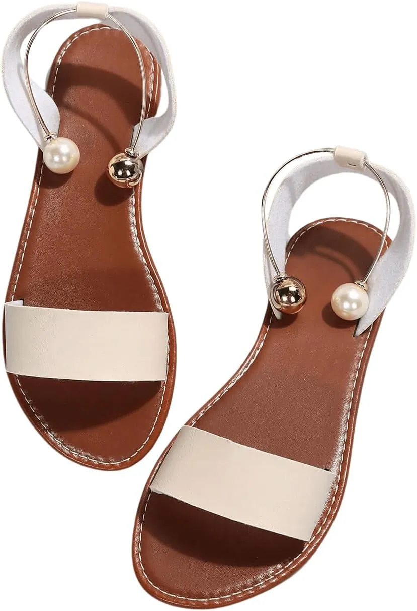 Verdusa Women's Open Toe Flat Summer Slide Sandals with Ankle Strap Beige 10.5