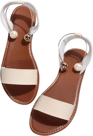 Verdusa Women's Open Toe Flat Summer Slide Sandals with Ankle Strap Beige 10.5