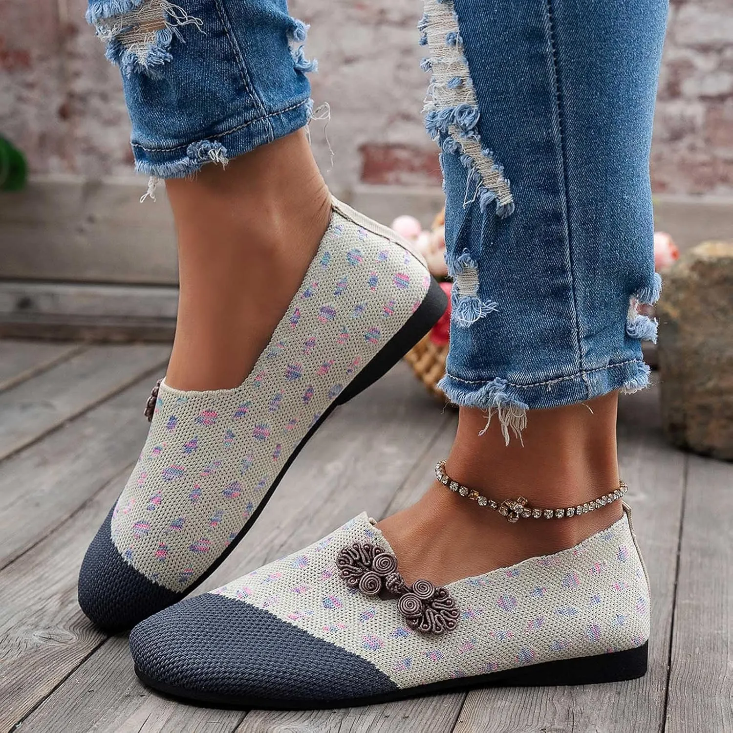 Women Flat Shoes Ballet Style Breathable Mesh Round Toe Slip On Casual Shoes for Spring Summer, Lightweight Foldable Travel Flats