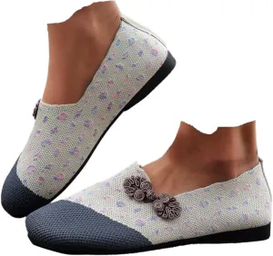 Women Flat Shoes Ballet Style Breathable Mesh Round Toe Slip On Casual Shoes for Spring Summer, Lightweight Foldable Travel Flats