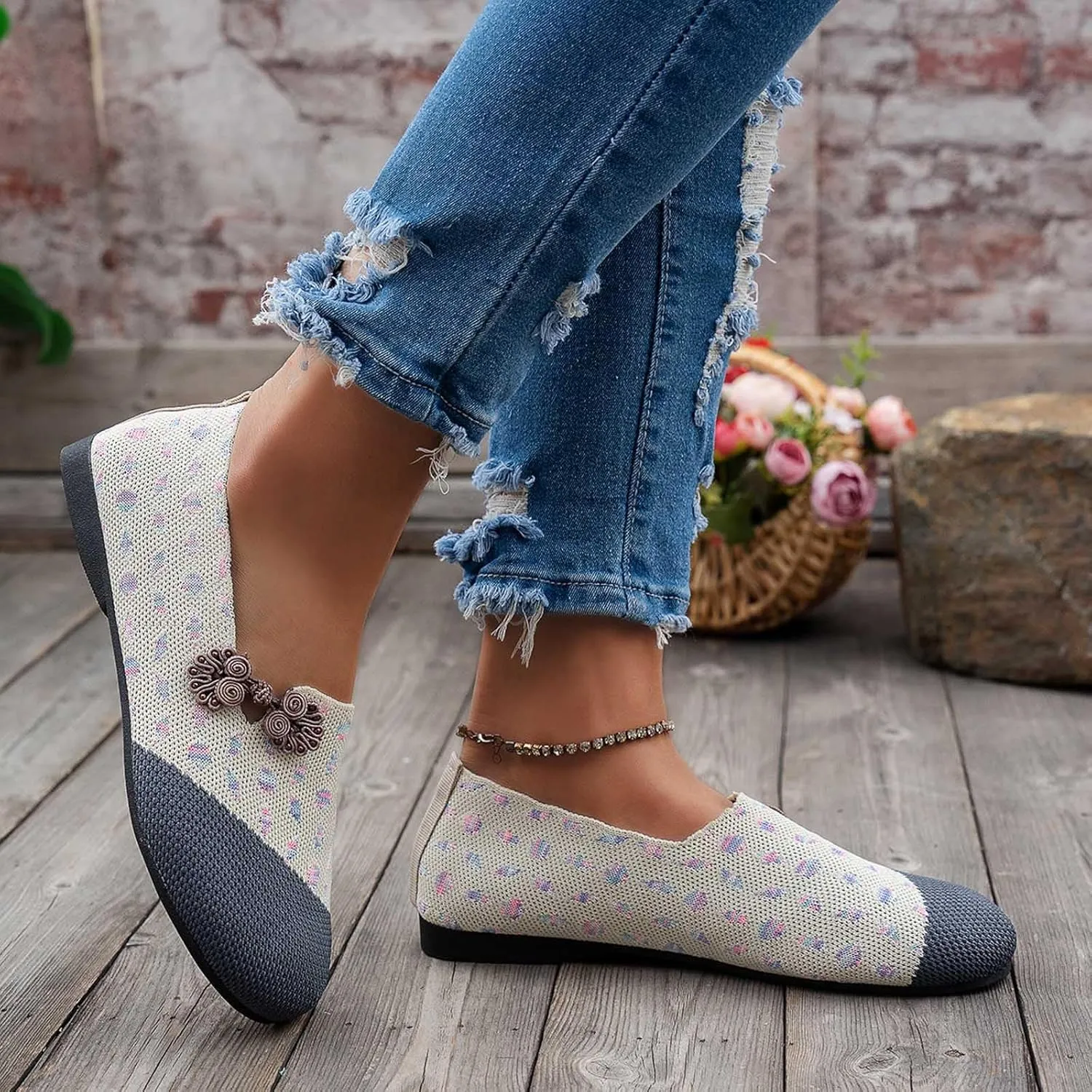 Women Flat Shoes Ballet Style Breathable Mesh Round Toe Slip On Casual Shoes for Spring Summer, Lightweight Foldable Travel Flats
