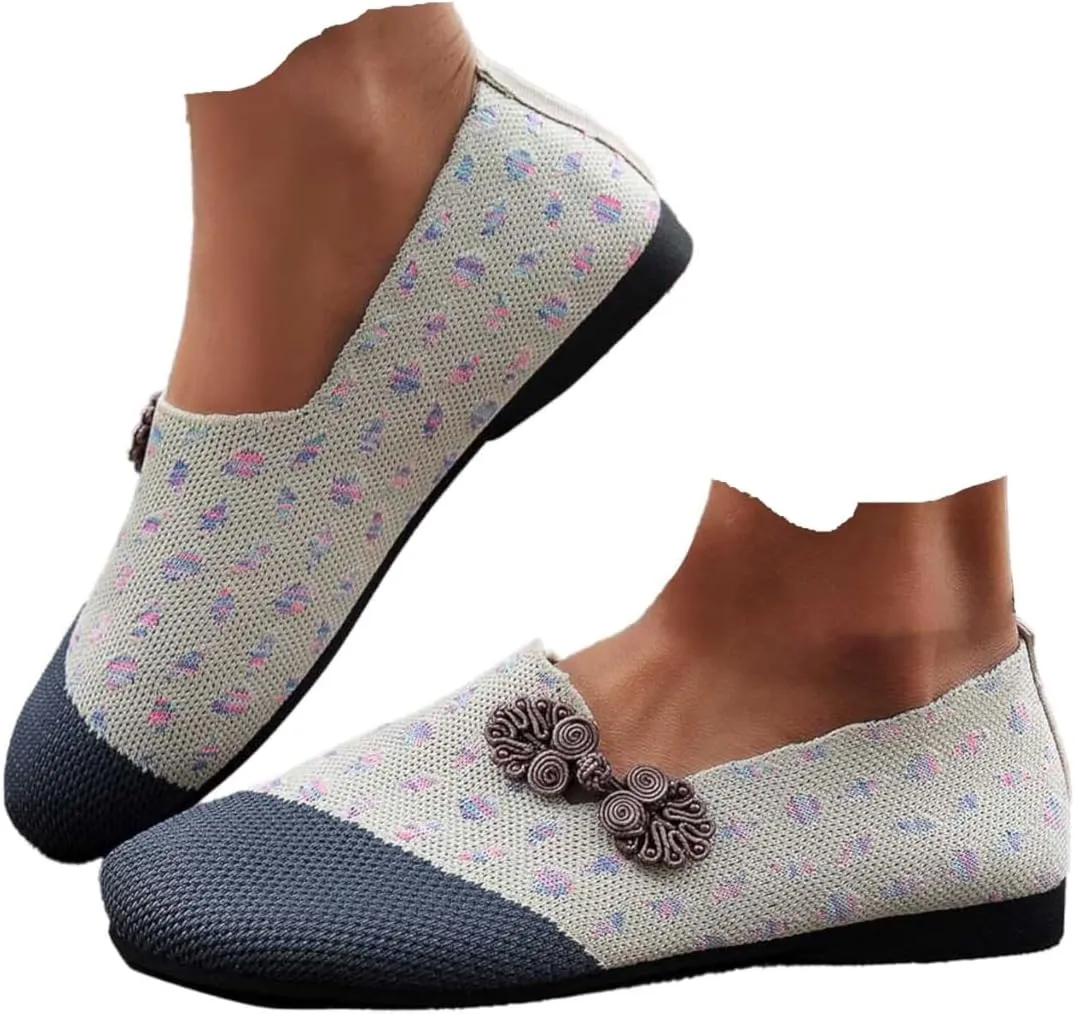 Women Flat Shoes Ballet Style Breathable Mesh Round Toe Slip On Casual Shoes for Spring Summer, Lightweight Foldable Travel Flats