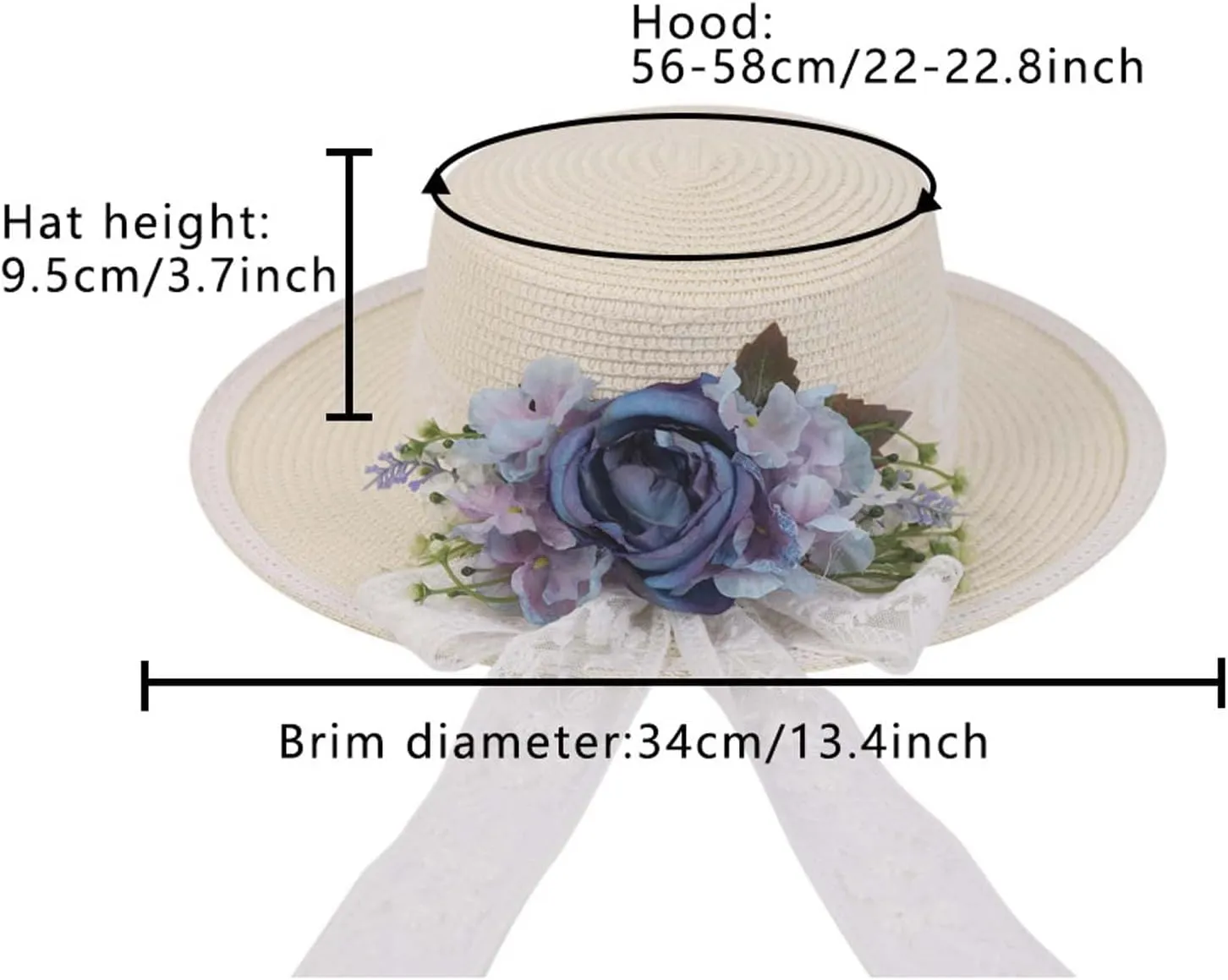 Women Straw Panama Hat Travel Beach Sun Hat Flower Decor sual Hat Flat-Topped Top Travel for Sun Brim Summer UV Hat