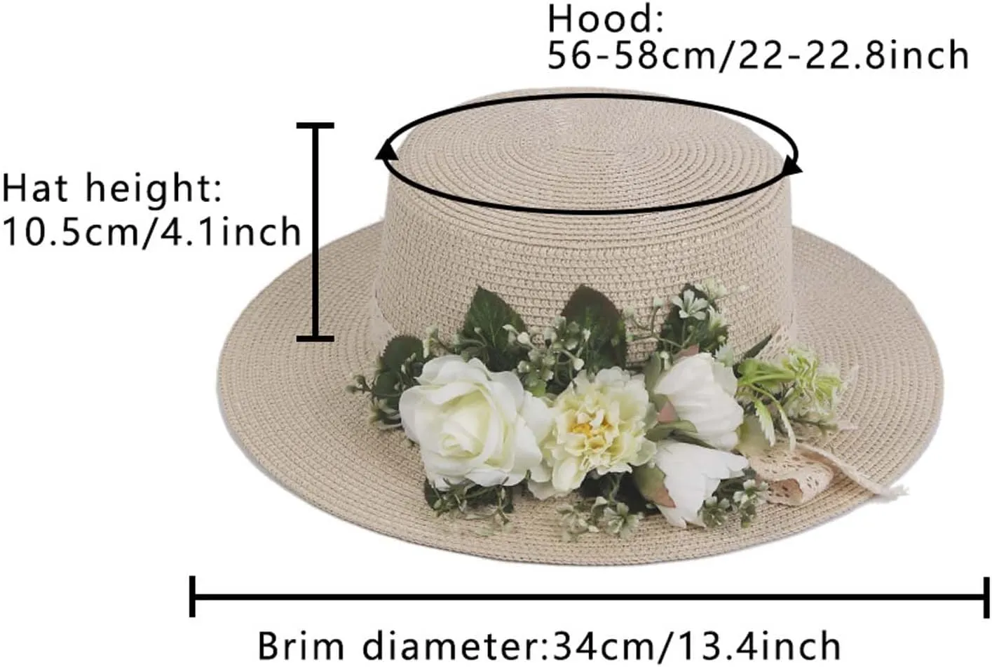 Women Straw Panama Hat Travel Beach Sun Hat Flower Decor sual Hat Flat-Topped Top Travel for Sun Brim Summer UV Hat