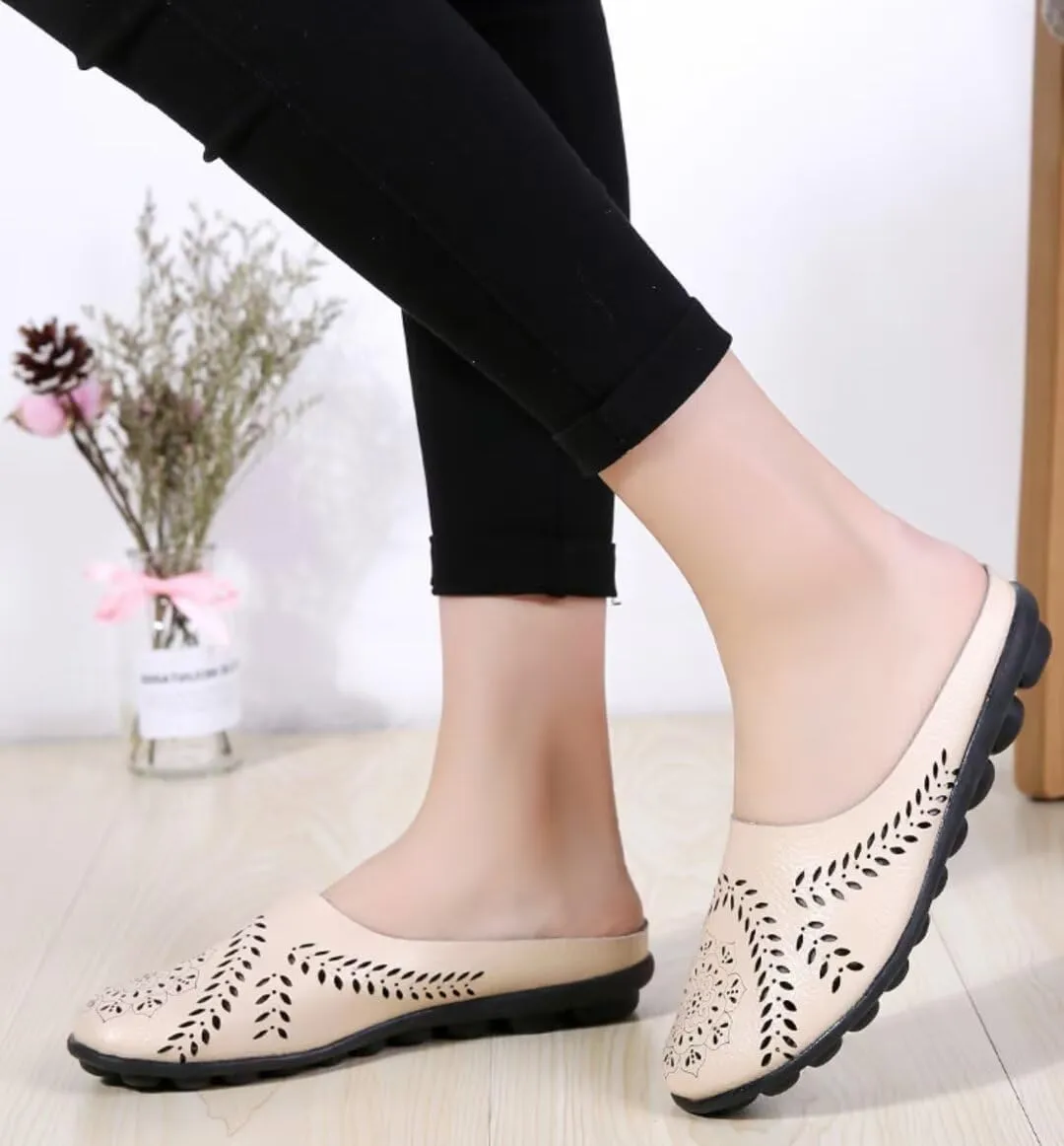 Women's Floral Fashion Slippers Hollowed Out Casual Flat Mules