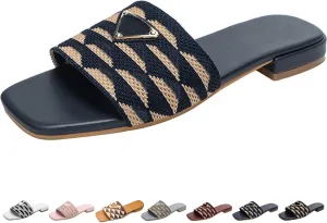 Womens Luxury Embroidered Slides Fashion Flat Summer Sandals