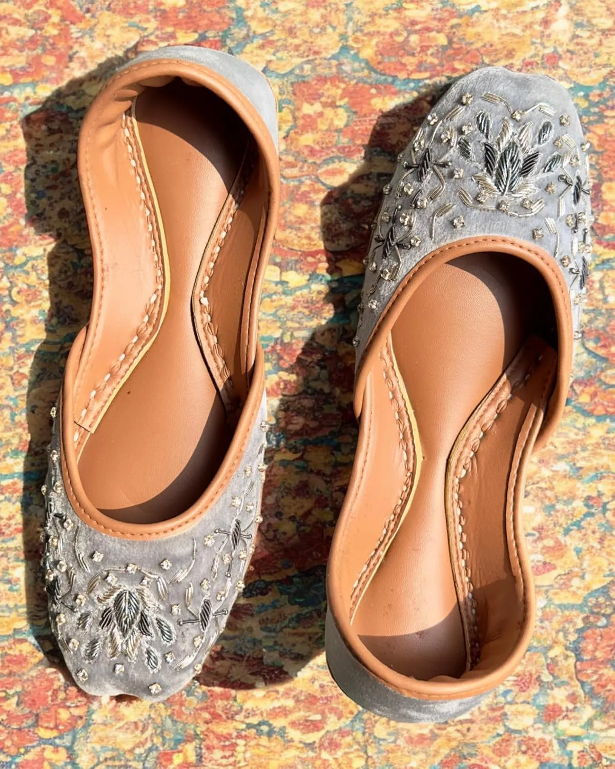 Women's Slip On Traditional Handmade Khussa Bridal Mojari Punjabi Jutti Ethnic Ballet Flats