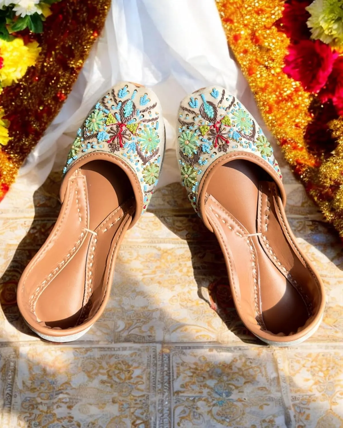 Women's Slip On Traditional Handmade Khussa Bridal Mojari Punjabi Jutti Ethnic Ballet Flats