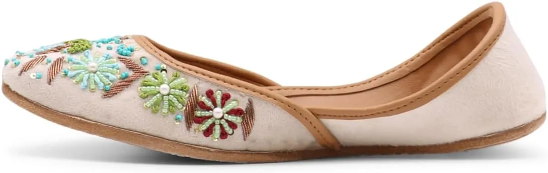 Women's Slip On Traditional Handmade Khussa Bridal Mojari Punjabi Jutti Ethnic Ballet Flats