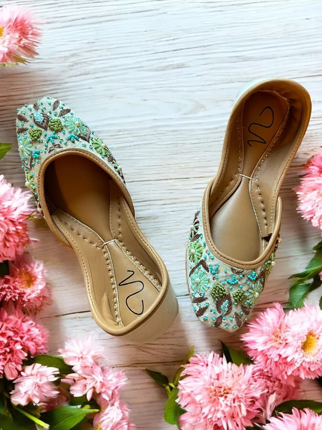Women's Slip On Traditional Handmade Khussa Bridal Mojari Punjabi Jutti Ethnic Ballet Flats